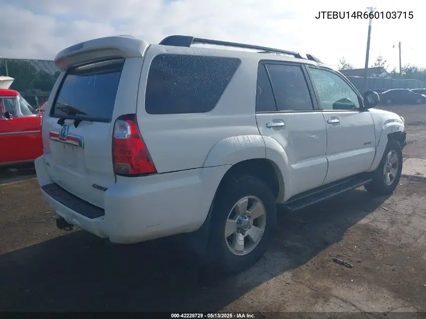 2006 Toyota 4Runner Sr5 V6 VIN: JTEBU14R660103715 Lot: 42228729