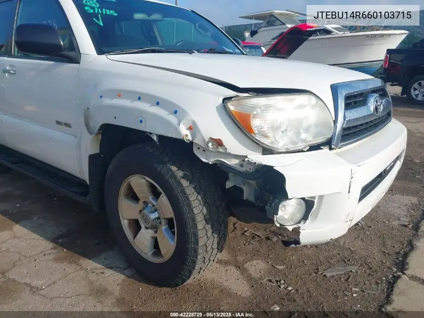 2006 Toyota 4Runner Sr5 V6 VIN: JTEBU14R660103715 Lot: 42228729