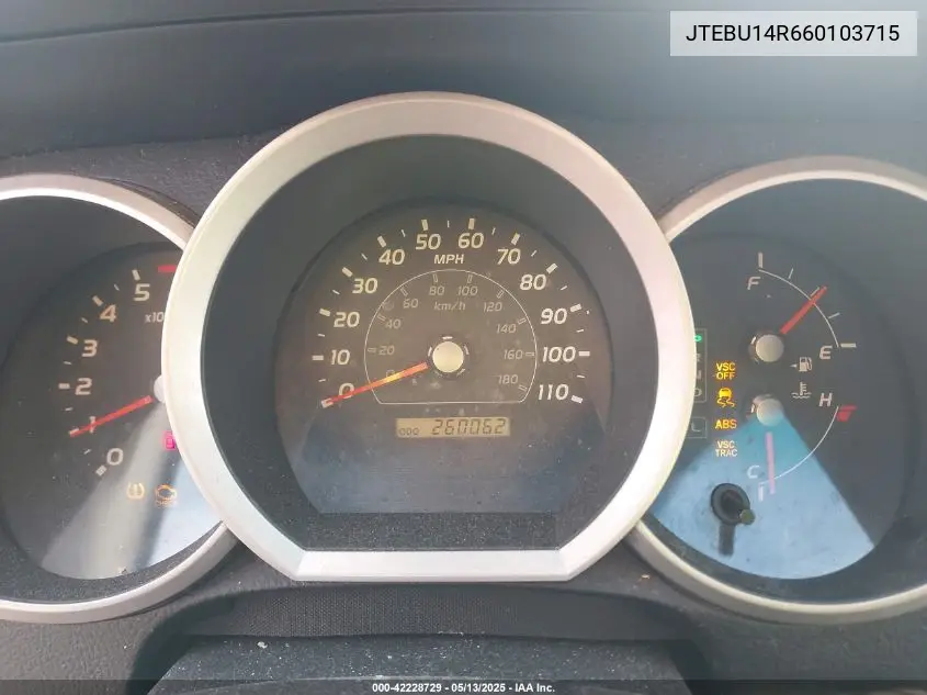 2006 Toyota 4Runner Sr5 V6 VIN: JTEBU14R660103715 Lot: 42228729