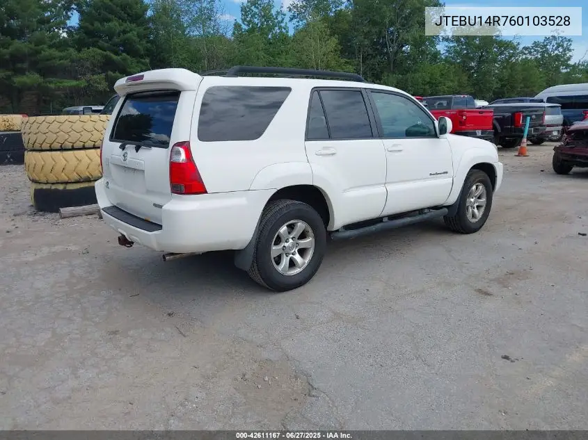 2006 Toyota 4Runner Sr5 Sport V6 VIN: JTEBU14R760103528 Lot: 42611167