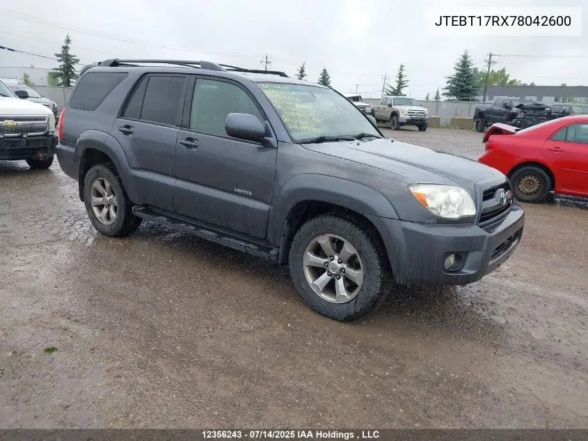 2007 Toyota 4Runner Limited VIN: JTEBT17RX78042600 Lot: 12356243