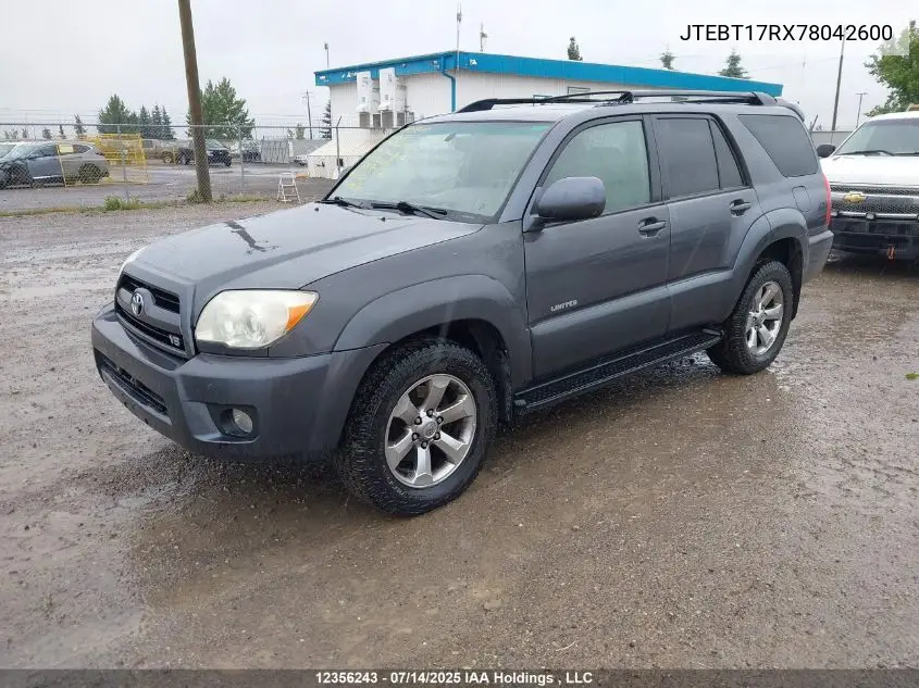 2007 Toyota 4Runner Limited VIN: JTEBT17RX78042600 Lot: 12356243