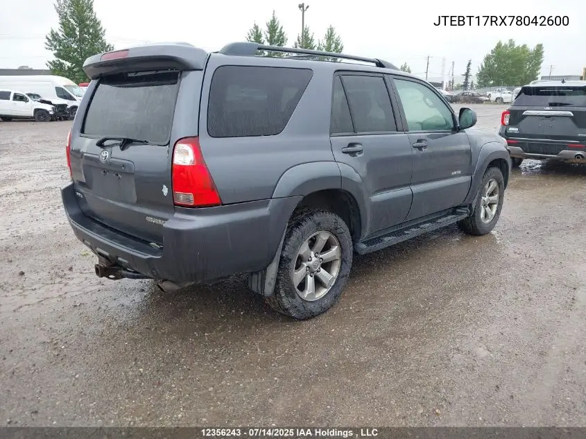 2007 Toyota 4Runner Limited VIN: JTEBT17RX78042600 Lot: 12356243