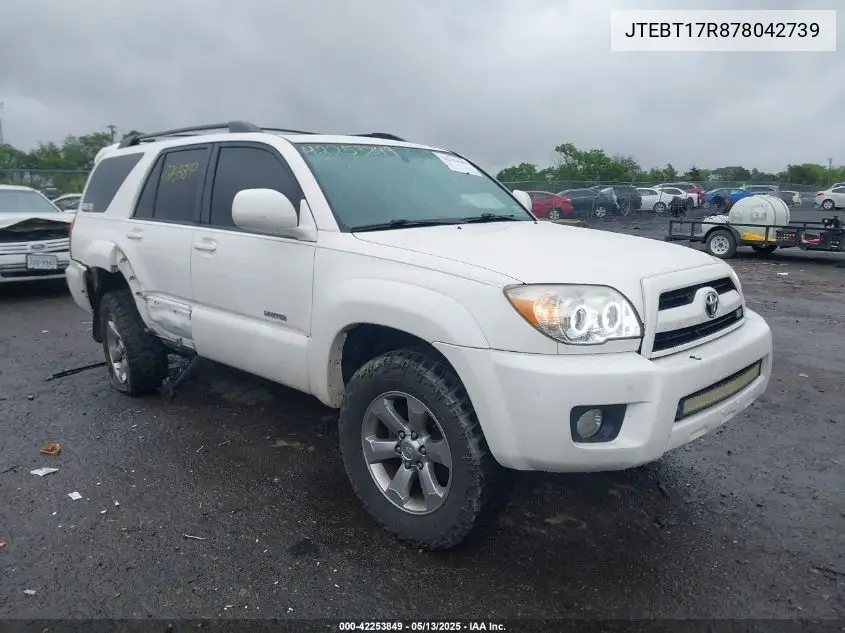 2007 Toyota 4Runner Limited V8 VIN: JTEBT17R878042739 Lot: 42253849