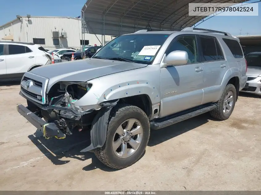 2007 Toyota 4Runner Limited V8 VIN: JTEBT17R978042524 Lot: 42257933