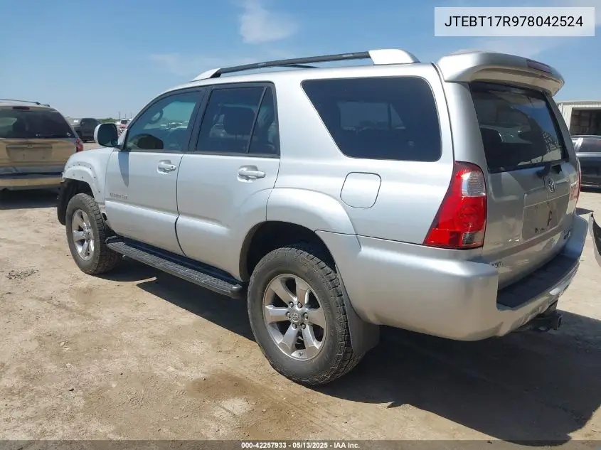 2007 Toyota 4Runner Limited V8 VIN: JTEBT17R978042524 Lot: 42257933