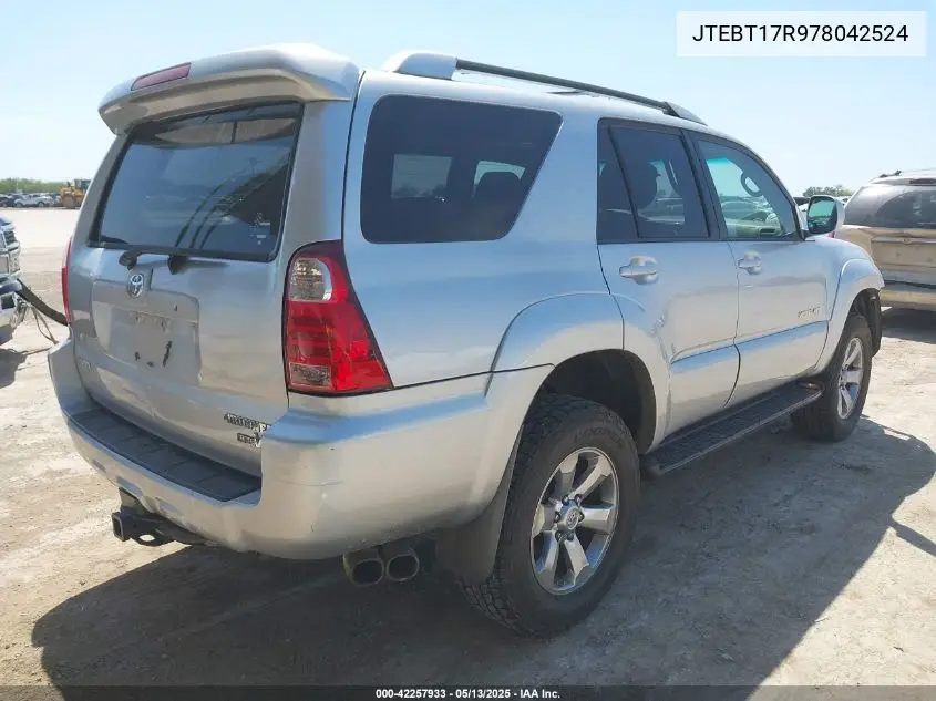 2007 Toyota 4Runner Limited V8 VIN: JTEBT17R978042524 Lot: 42257933