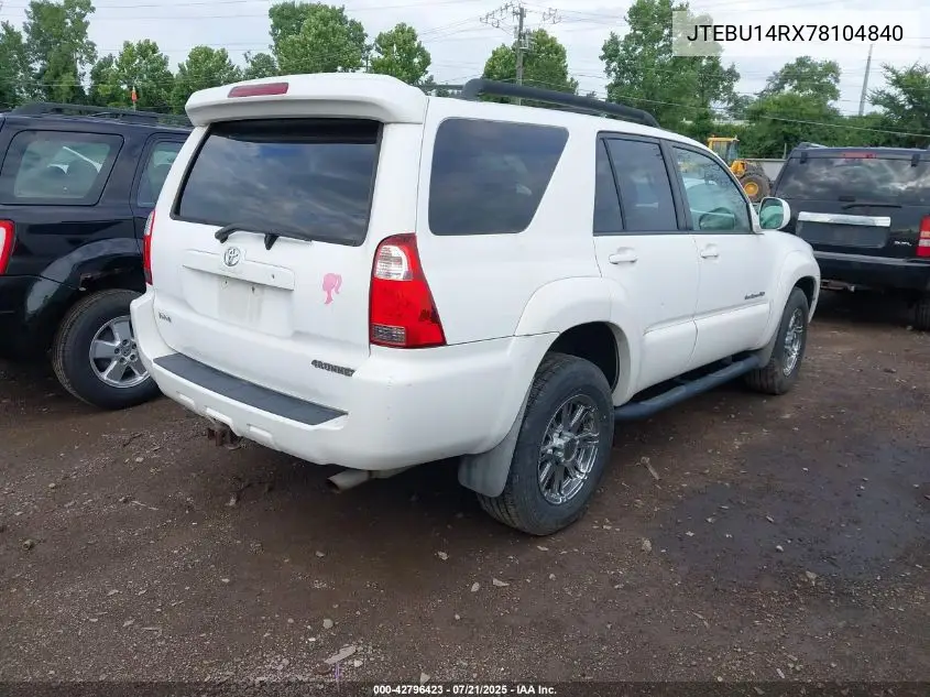 2007 Toyota 4Runner Sport V6 VIN: JTEBU14RX78104840 Lot: 42796423
