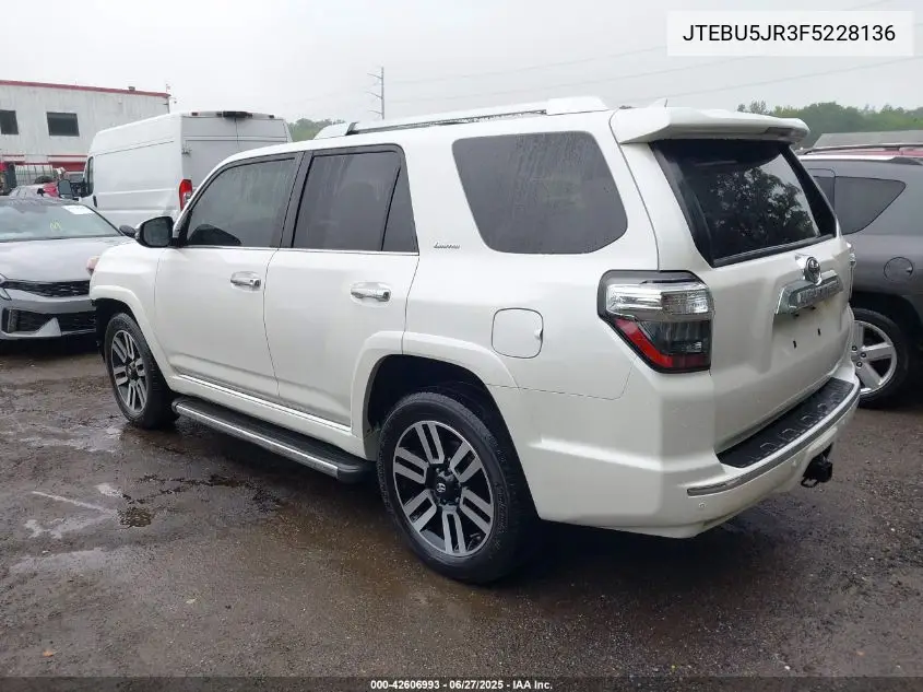 2015 Toyota 4Runner Limited VIN: JTEBU5JR3F5228136 Lot: 42606993