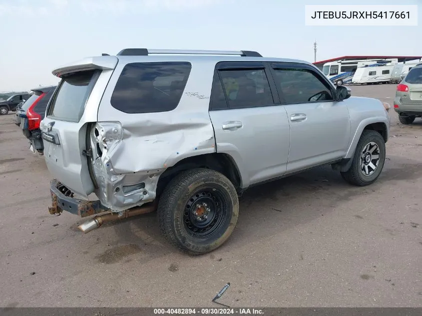 2017 Toyota 4Runner Trd Off Road Premium VIN: JTEBU5JRXH5417661 Lot: 40482894