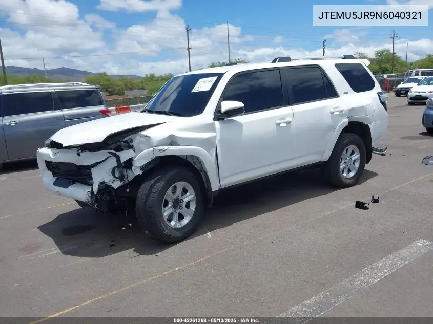2022 Toyota 4Runner Sr5 VIN: JTEMU5JR9N6040321 Lot: 42261368