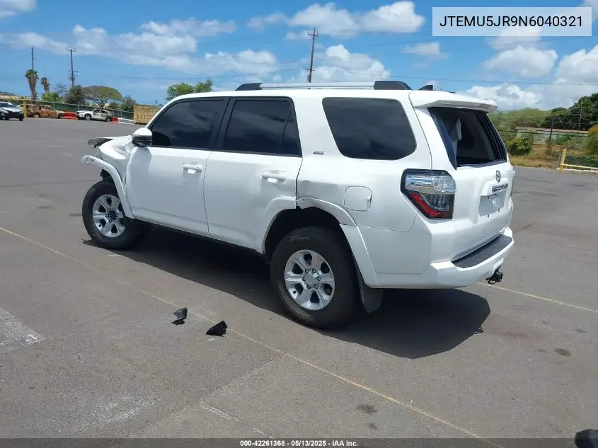 2022 Toyota 4Runner Sr5 VIN: JTEMU5JR9N6040321 Lot: 42261368
