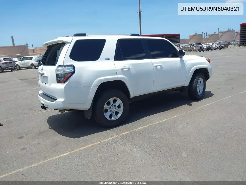 2022 Toyota 4Runner Sr5 VIN: JTEMU5JR9N6040321 Lot: 42261368