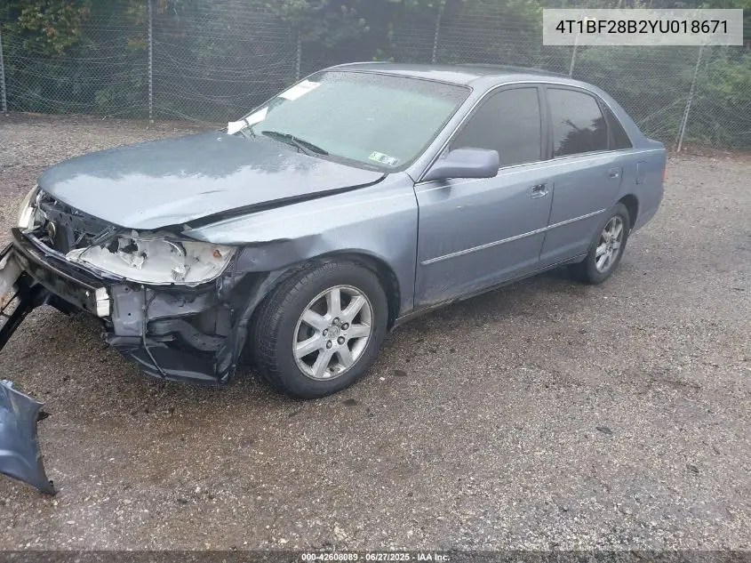 2000 Toyota Avalon Xls VIN: 4T1BF28B2YU018671 Lot: 42608089