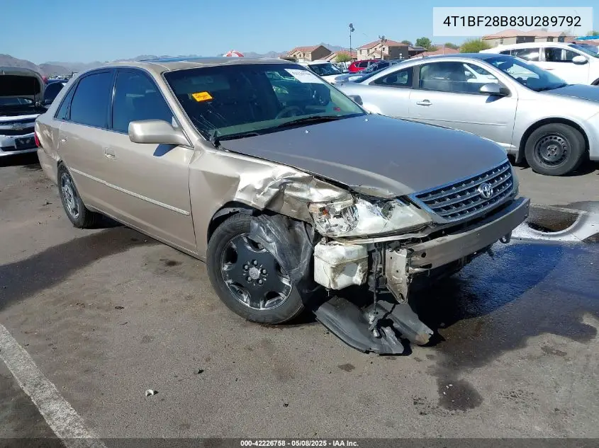 2003 Toyota Avalon Xls VIN: 4T1BF28B83U289792 Lot: 42226758
