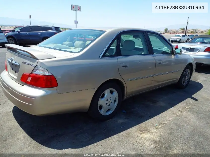 2003 Toyota Avalon Xls VIN: 4T1BF28BX3U310934 Lot: 42615320