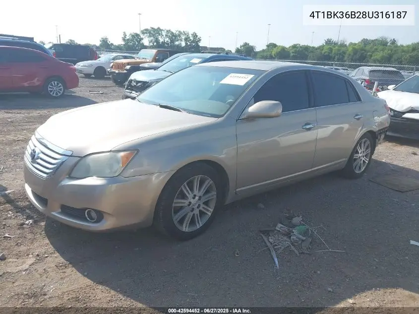 2008 Toyota Avalon Xl/Xls/Touring/Limited VIN: 4T1BK36B28U316187 Lot: 42594452