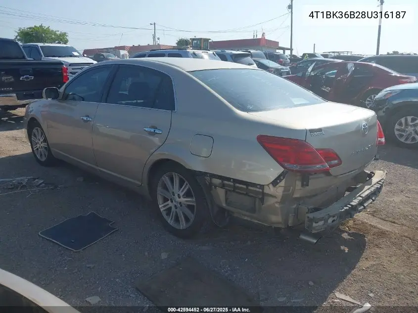 2008 Toyota Avalon Xl/Xls/Touring/Limited VIN: 4T1BK36B28U316187 Lot: 42594452