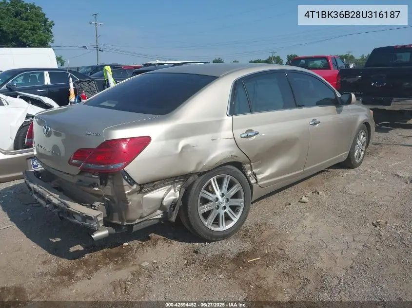 2008 Toyota Avalon Xl/Xls/Touring/Limited VIN: 4T1BK36B28U316187 Lot: 42594452