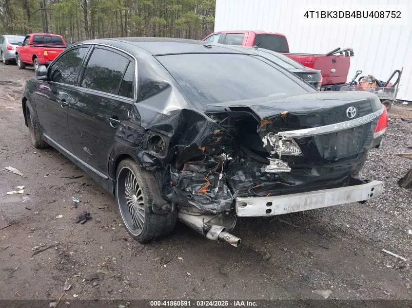 2011 Toyota Avalon VIN: 4T1BK3DB4BU408752 Lot: 41860591