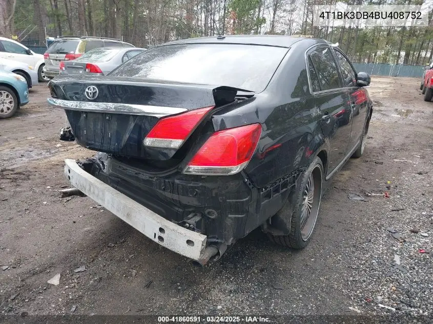 2011 Toyota Avalon VIN: 4T1BK3DB4BU408752 Lot: 41860591