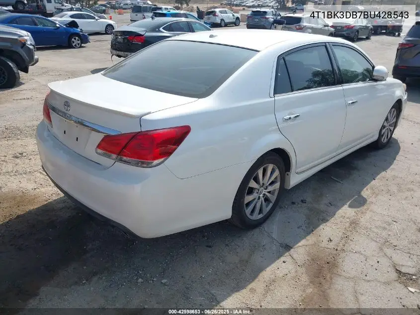 2011 Toyota Avalon Limited VIN: 4T1BK3DB7BU428543 Lot: 42598653