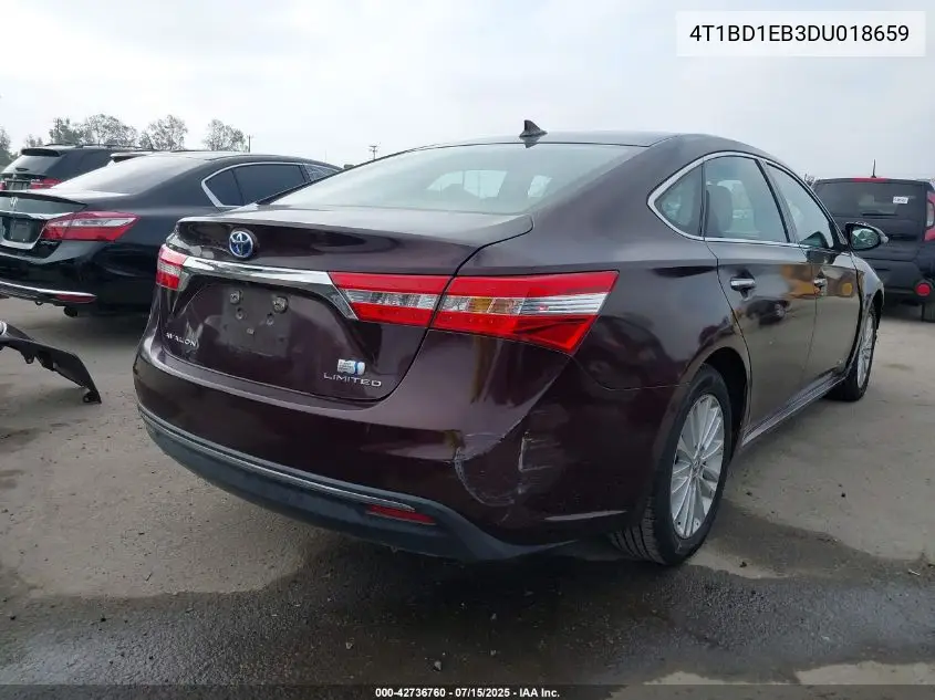 2013 Toyota Avalon Hybrid Limited VIN: 4T1BD1EB3DU018659 Lot: 42736760