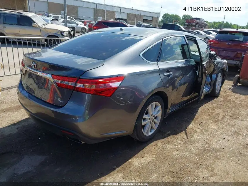 2014 Toyota Avalon Xle Premium VIN: 4T1BK1EB1EU120002 Lot: 42598804