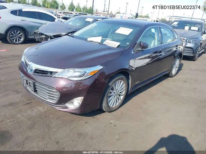 2014 Toyota Avalon Hybrid/Prem/Tour/Ltd VIN: 4T1BD1EB5EU022374 Lot: 42725702