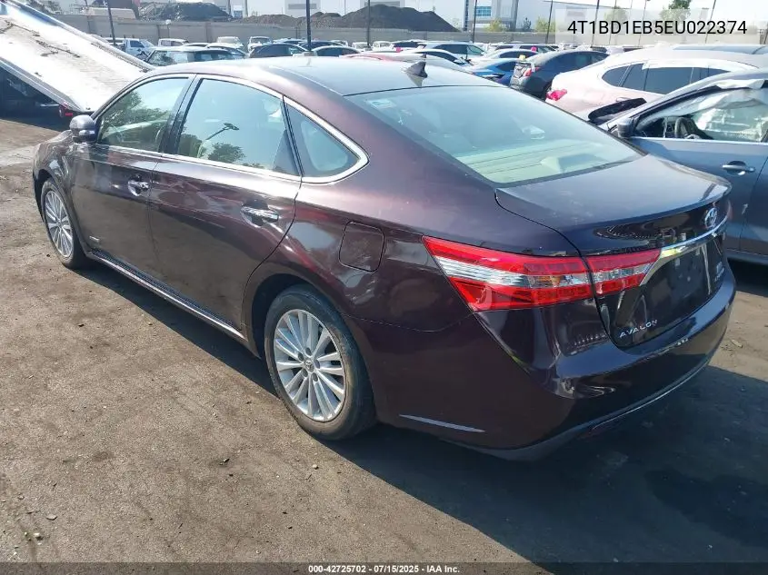 2014 Toyota Avalon Hybrid/Prem/Tour/Ltd VIN: 4T1BD1EB5EU022374 Lot: 42725702
