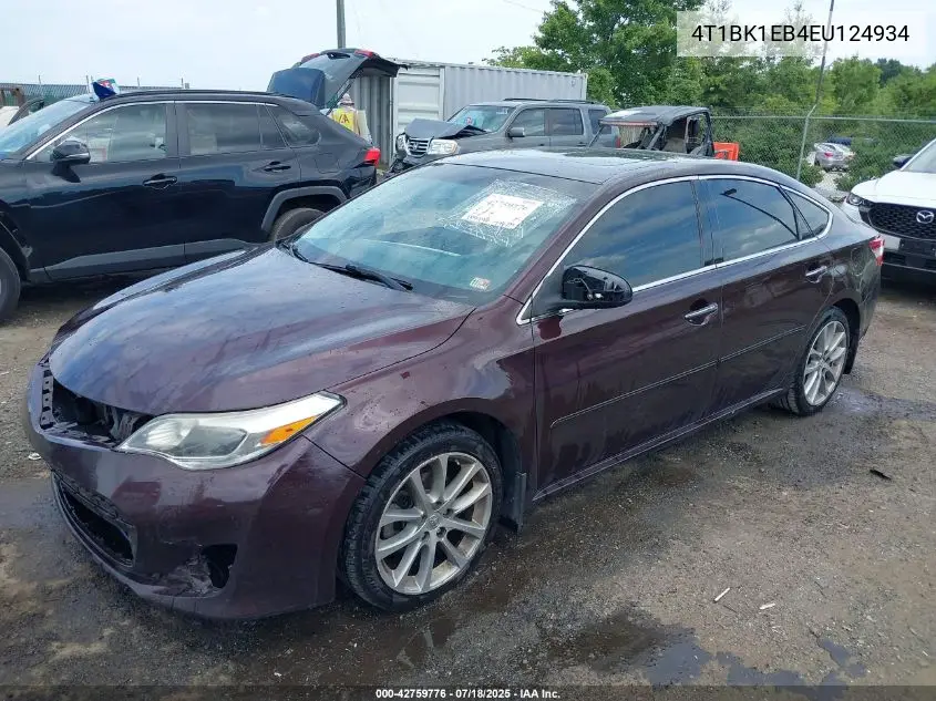 2014 Toyota Avalon Xle Touring VIN: 4T1BK1EB4EU124934 Lot: 42759776