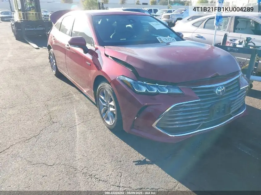 2019 Toyota Avalon Hybrid Xle VIN: 4T1B21FB1KU004289 Lot: 42224252