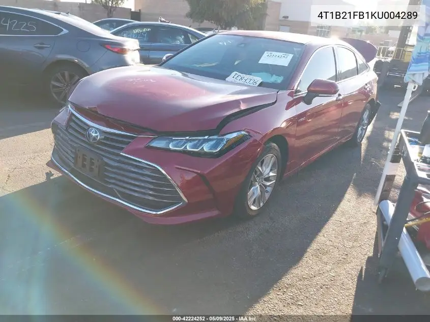2019 Toyota Avalon Hybrid Xle VIN: 4T1B21FB1KU004289 Lot: 42224252