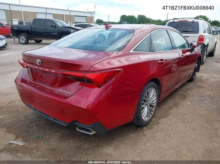 2019 Toyota Avalon Limited VIN: 4T1BZ1FBXKU008840 Lot: 42639145