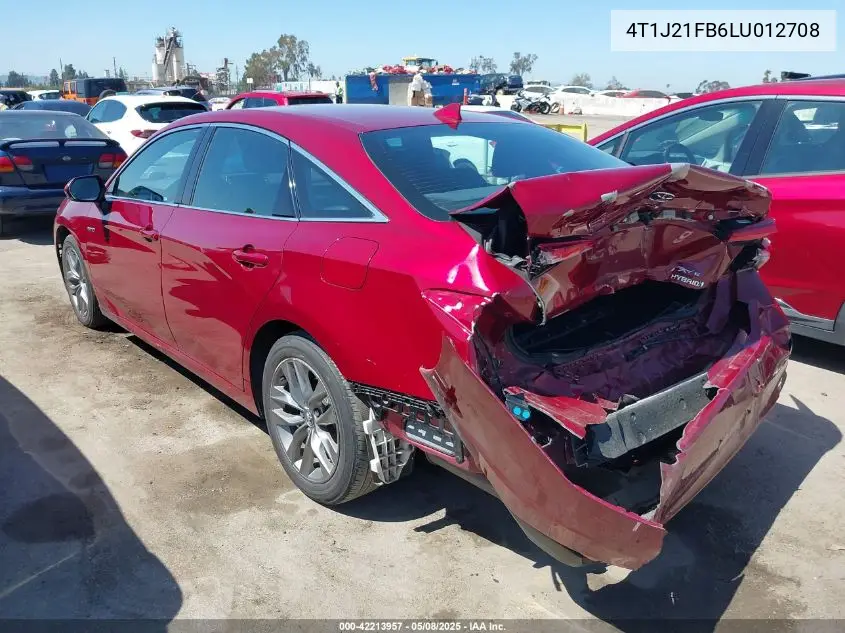 2020 Toyota Avalon Hybrid Xle VIN: 4T1J21FB6LU012708 Lot: 42213957