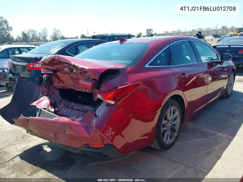 2020 Toyota Avalon Hybrid Xle VIN: 4T1J21FB6LU012708 Lot: 42213957