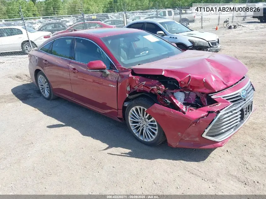 2021 Toyota Avalon Limited Hybrid VIN: 4T1DA1AB2MU008826 Lot: 42220271