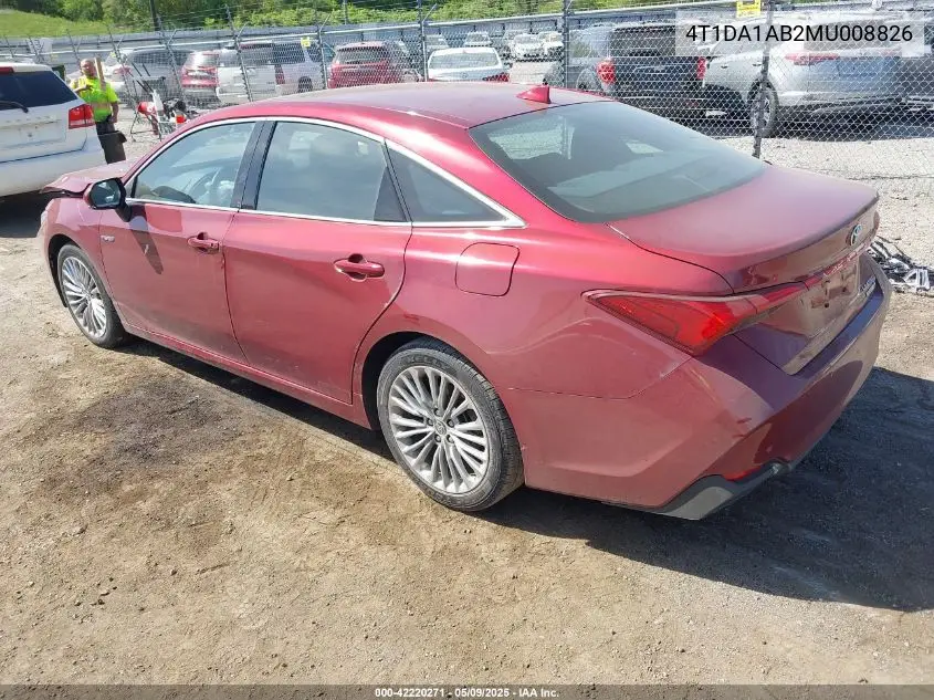2021 Toyota Avalon Limited Hybrid VIN: 4T1DA1AB2MU008826 Lot: 42220271
