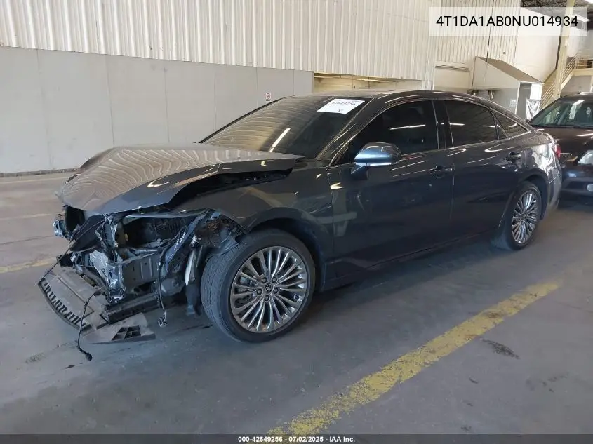 2022 Toyota Avalon Limited Hybrid VIN: 4T1DA1AB0NU014934 Lot: 42649256