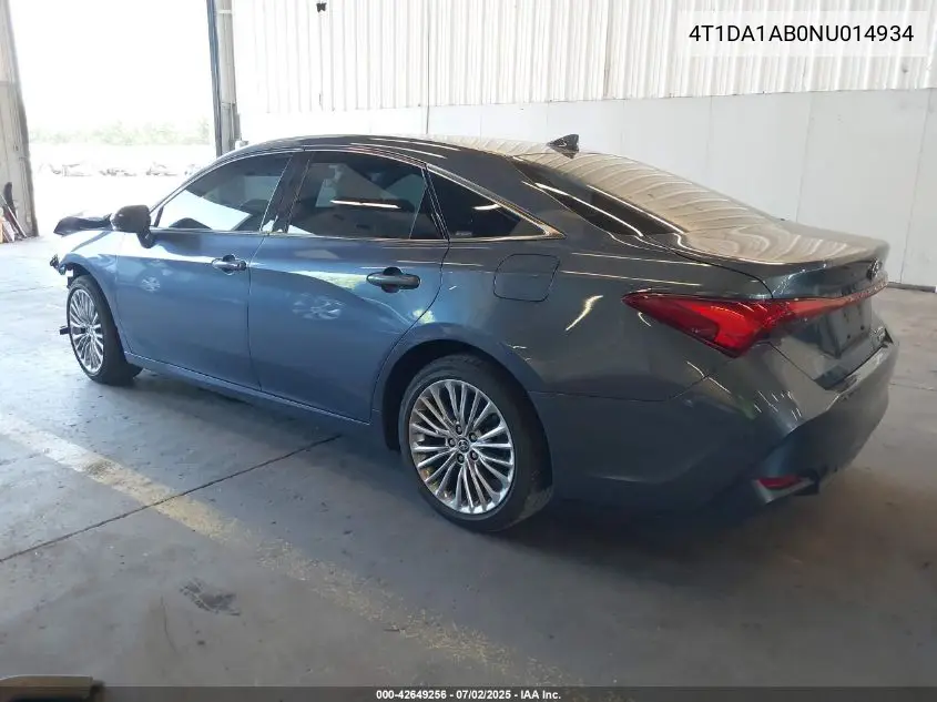 2022 Toyota Avalon Limited Hybrid VIN: 4T1DA1AB0NU014934 Lot: 42649256