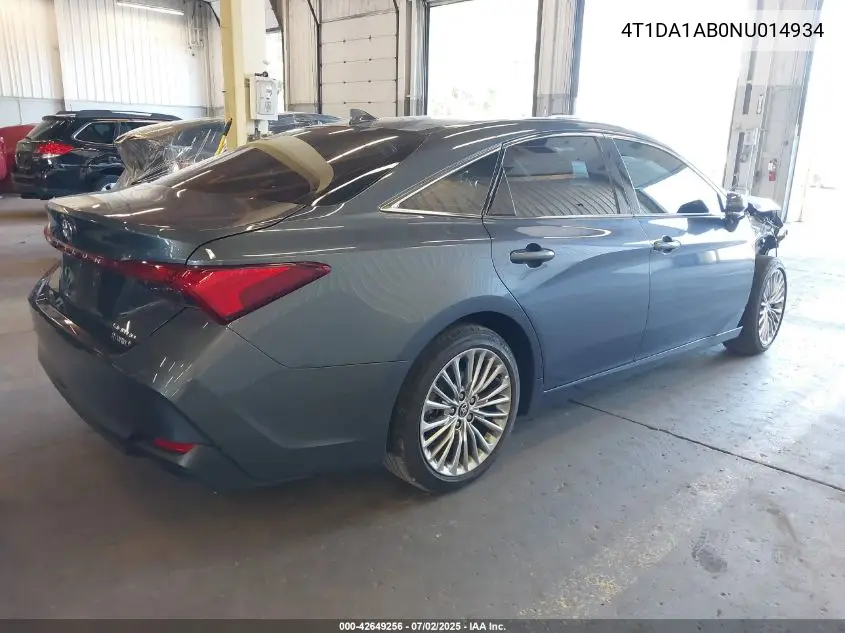 2022 Toyota Avalon Limited Hybrid VIN: 4T1DA1AB0NU014934 Lot: 42649256