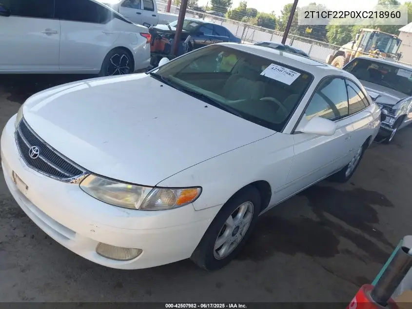 1999 Toyota Camry Solara Se V6 VIN: 2T1CF22P0XC218960 Lot: 42507982