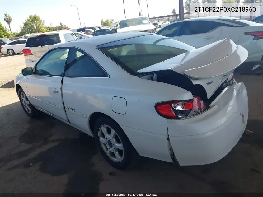 1999 Toyota Camry Solara Se V6 VIN: 2T1CF22P0XC218960 Lot: 42507982
