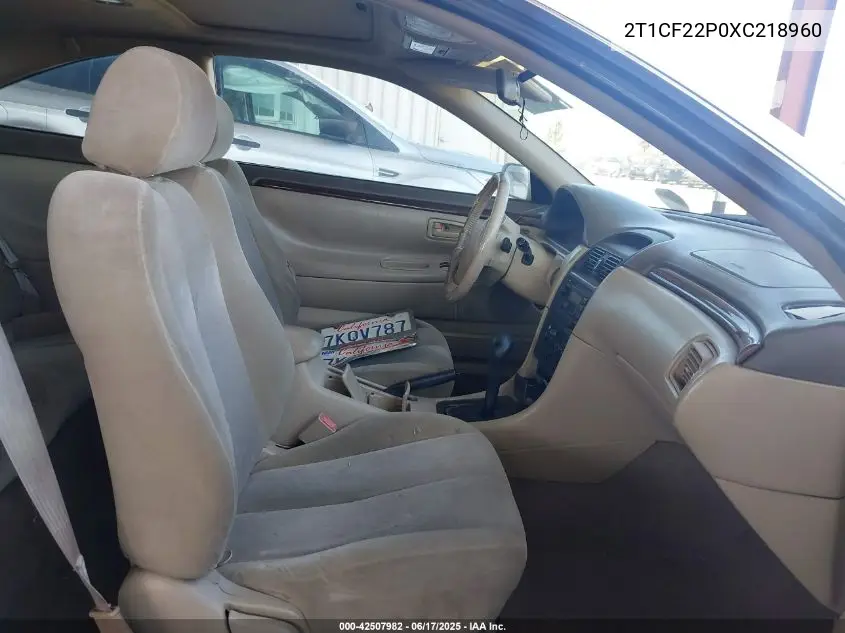 1999 Toyota Camry Solara Se V6 VIN: 2T1CF22P0XC218960 Lot: 42507982