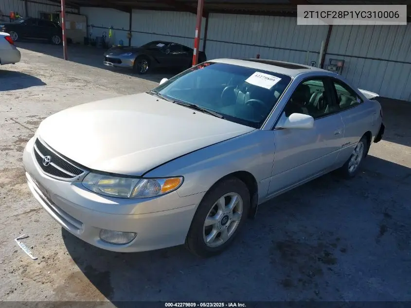 2000 Toyota Camry Solara Sle V6 VIN: 2T1CF28P1YC310006 Lot: 42279809