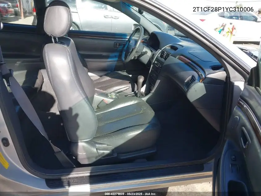 2000 Toyota Camry Solara Sle V6 VIN: 2T1CF28P1YC310006 Lot: 42279809