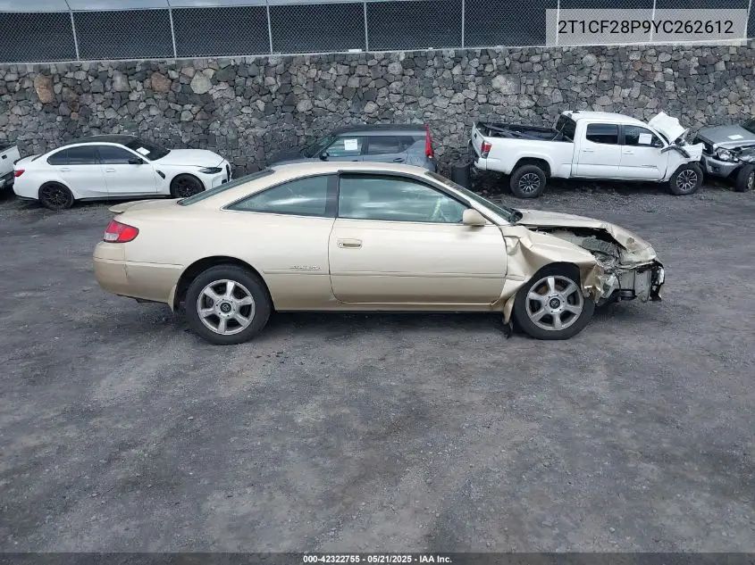2000 Toyota Camry Solara Se V6/Sle V6 VIN: 2T1CF28P9YC262612 Lot: 42322755