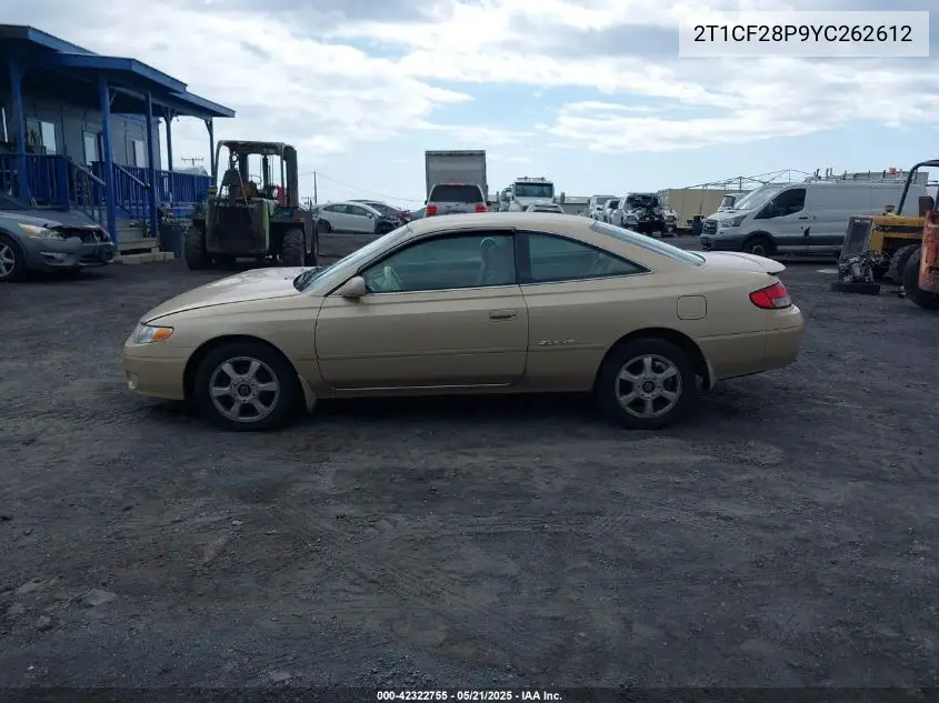2000 Toyota Camry Solara Se V6/Sle V6 VIN: 2T1CF28P9YC262612 Lot: 42322755