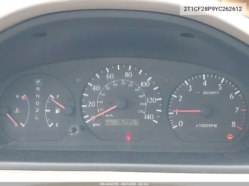 2000 Toyota Camry Solara Se V6/Sle V6 VIN: 2T1CF28P9YC262612 Lot: 42322755