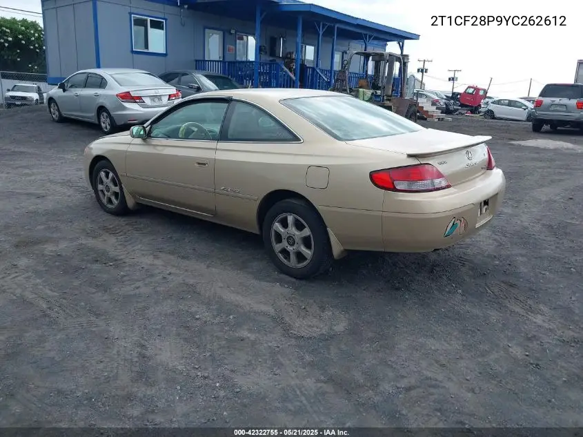 2000 Toyota Camry Solara Se V6/Sle V6 VIN: 2T1CF28P9YC262612 Lot: 42322755